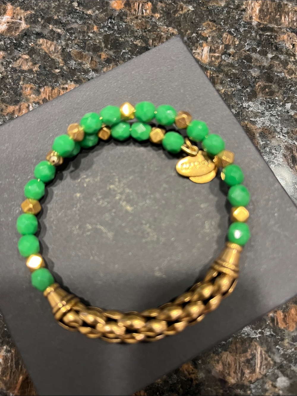 Alex and Ani Green Beaded Bracelet with Gold Accents